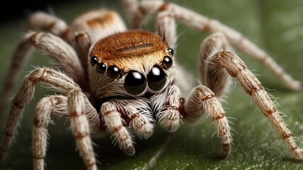 Brown hairy arachnid predator, both on web and isolated on white, a macro closeup for insect and arachnophobia