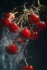 Fresh red cherries splashing in water. (1)