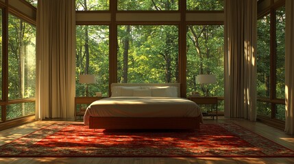 Wall Mural - Bedroom with forest view.