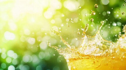 fresh crisp apple juice splash with droplets on a bright background