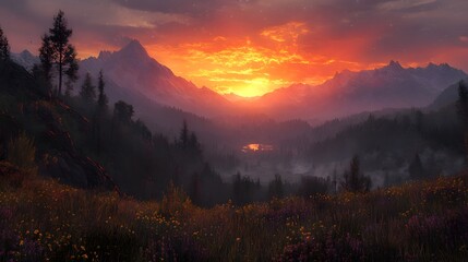 Sticker - sunrise in the misty mountains