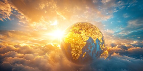 Wall Mural - Golden Earth Sunrise: A Celestial Cloudscape Painting