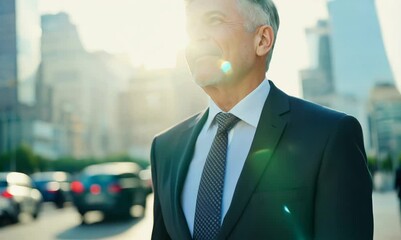 Wall Mural - grey-haired leader radiating confidence in business district