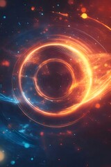 abstract swirling energy circle with orange and blue light trails.