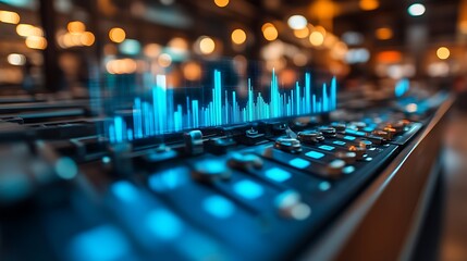 Audio Mixer Console Displays Dynamic Data Visualization