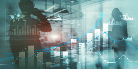 Wall Mural - business intelligence. diagram, graph, stock trading, investment dashboard arrows