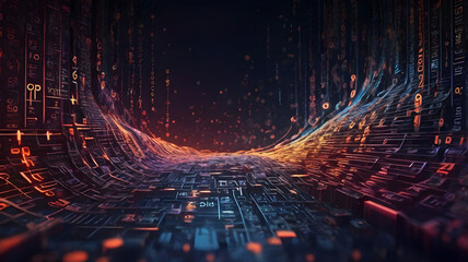Background with binary code symbols displaying programming codes. Generative AI