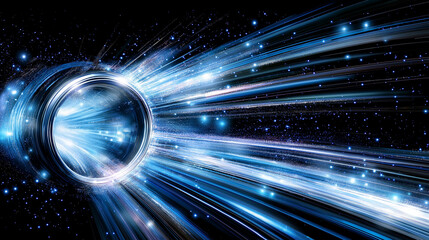 Wall Mural - cosmic portal: a swirling, glowing vortex of light bursts forth from a dark void, radiating vibrant 