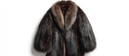 elegant sable fur coat hanging in front view, isolated on white,