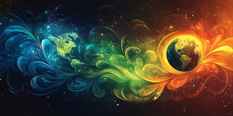 Wall Mural - Earth's Embrace: A Cosmic Tapestry of Vibrant Hues