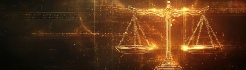 Wall Mural - glowing legal scales symbolize justice and balance in futuristic design