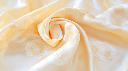 Closeup view of textured white and yellow fabric detail showcasing the woven pattern.