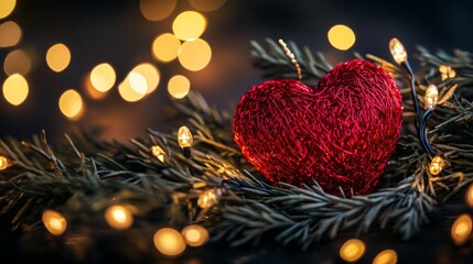 Wall Mural - romantic red heart valentine bokeh lights on a black background featuring glowing warm tones and sof