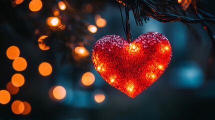 Wall Mural - romantic red heart valentine bokeh lights on a black background featuring glowing warm tones and sof