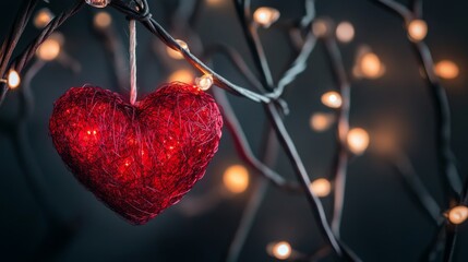 Wall Mural - romantic red heart valentine bokeh lights on a black background featuring glowing warm tones and sof