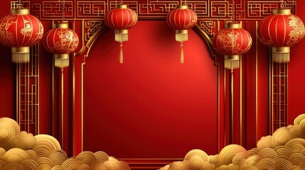 Wall Mural - Chinese New Year: Red Lanterns and Golden Accents Festive Background