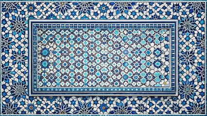 Naklejka na meble Intricate Blue and White Mosaic Tilework with Floral Patterns and Geometric Designs