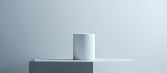 Sticker - Minimalist white cylindrical object on a white platform against a white background.