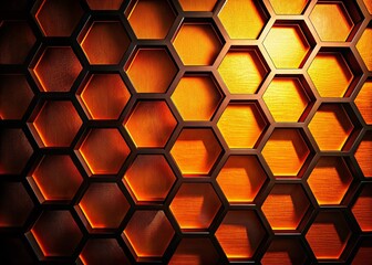 Wall Mural - abstract hexagon silhouette, orange black geometric pattern background