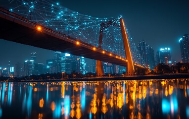 Fototapete - Abstract futuristic city lights at night