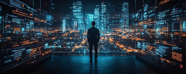 Fototapete - Confused businessman in a smart city
