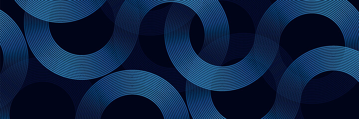 Wall Mural - abstract blue geometric lines glowing on dark blue background. modern shiny blue circle lines patter