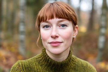 Wall Mural - Redhead Woman Autumn Forest Portrait