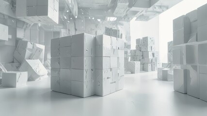 3d render of a modern building white cubic background 