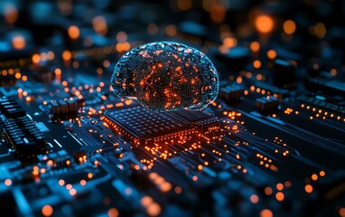Aufkleber - Advanced computing processor, CPU, and microchip on an electronic circuit board, hightech data flow, generative AI concept, futuristic technology background