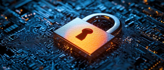 Leinwandbilder - Digital padlock on a dark blue background, representing highlevel cyber security for fraud prevention, data privacy protection, advanced technology network
