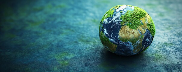 Wall Mural - Eco Earth globe with blue oceans and green continents, illustrating world protection and ecological conservation, Save the Planet message, Earth Day theme