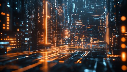 Leinwandbilder - Hightech microchip and computing processor, electronic circuit board glowing with data flow, advanced technology and generative AI theme, digital future