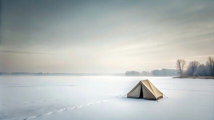 Sticker - Lone Tent on Frozen Lake in Winter's Embrace