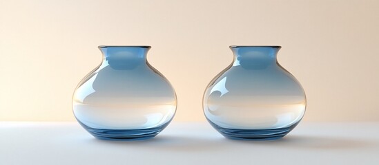 Sticker - Two empty, round, blue glass vases on a white surface.