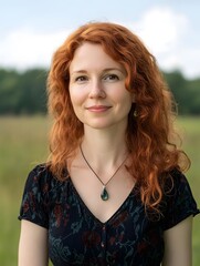 Wall Mural - Redhead Woman Portrait  Curly Hair  Natural Beauty  Outdoor