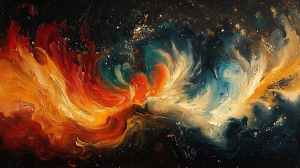 an abstract painting evokes the essence of fall with swirling colors and textures reminiscent of aut