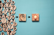 © Dilok - Question mark on wooden cube block with human thinking and glowing light bulb , Creative thinking idea and problem solving concept.