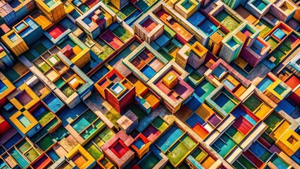 Wall Mural - aerial view abstract geometric pattern interlocking colorful blocks