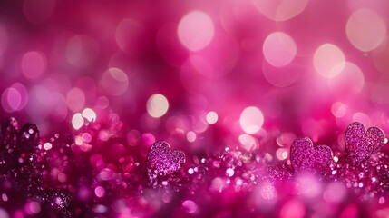 Wall Mural - rendy viva magenta color of the year 2023 featuring pink-red hearts and sparkling glitter bokeh back