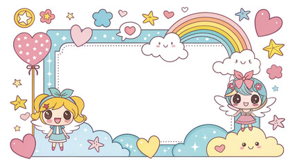 Sticker - Designs of picture frames, covers, frame, border cards with cute cartoon patterns. illustration background