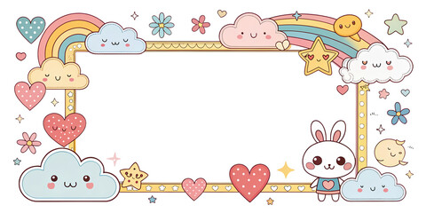 Sticker - Designs of picture frames, covers, frame, border cards with cute cartoon patterns. illustration background