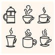© Pukskup - Hand drawn hot drinks set. Doodle coffee cups cream background.