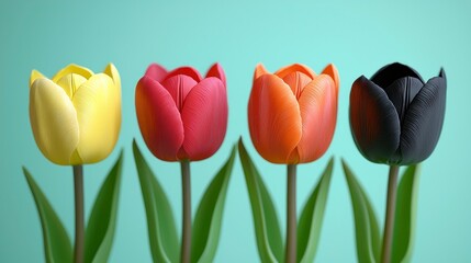 Wall Mural - Four colorful tulips.