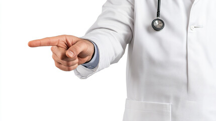 Close-up of doctor pointing finger at copy space.