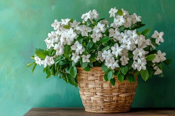 Wall Mural - White Flowers in Wicker Basket