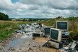 © Robert - Electronic waste pollution: discarded devices cover rural landscape with environmental impact.