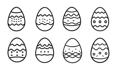 Wall Mural - Easter Eggs Illustration Set, Black and White Line Art Design