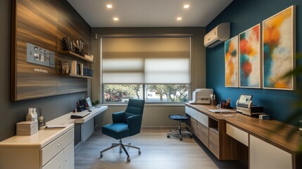 Aufkleber - Modern office interior, city view, workspace, design, teal chair