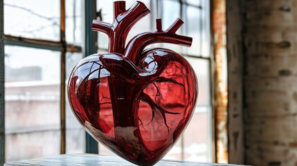 Poster - Creative Heart Sculpture Near Large Windows in an Industrial Space Invites Inspiration