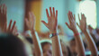 © Sascha - A heartwarming image of children raising their hands eagerly to answer questions in the classroom. Generative AI